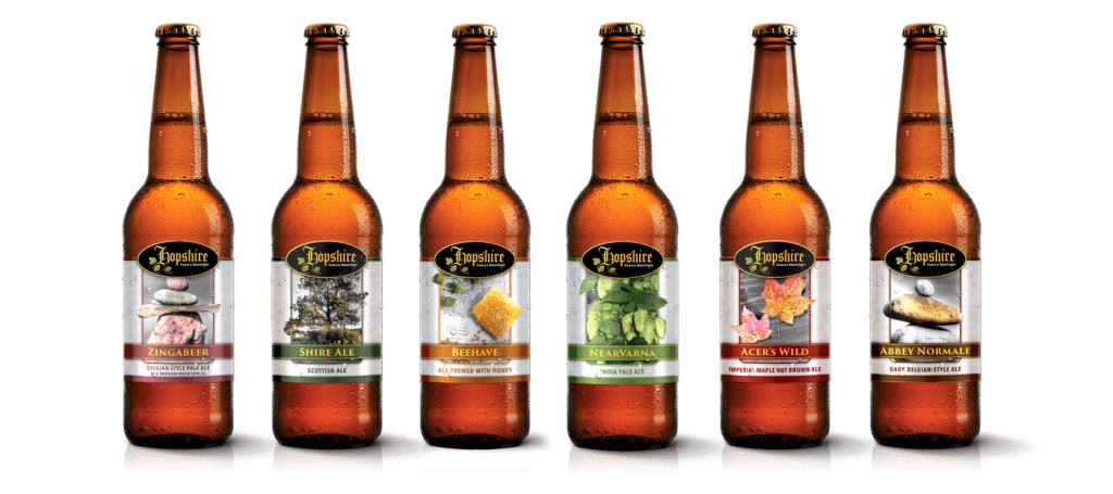 Beer Label Design | Hopshire Farm and Brewery | focused target market of local, breweries, farm grown, drinking, tasting, event hosting, and entertainment | local brewery located in Freeville, NY | member of the Finger Lakes Beer Trail