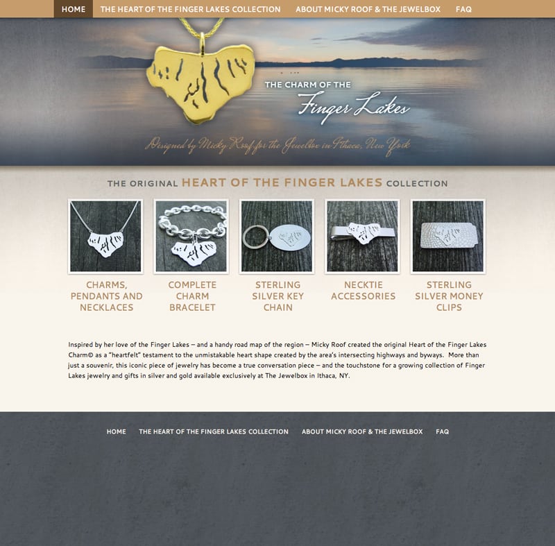 Website Design | The Heart of The Finger Lakes|owned and operated by goldsmith Micky Roof |focused target market of men and women, jewelry, artisan jewelry, luxury hand crafted jewelry | jewelry boutique located on the waterfront in Ithaca, NY