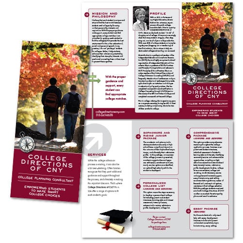 Brochure Design | College Directions of CNY | target market focused on college students, furthering education | business located in Fayetteville, NY