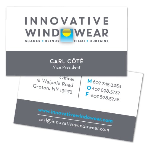 Business Card Design | focused target market on windows accessories, energy saving solutions | small business located in Groton, NY
