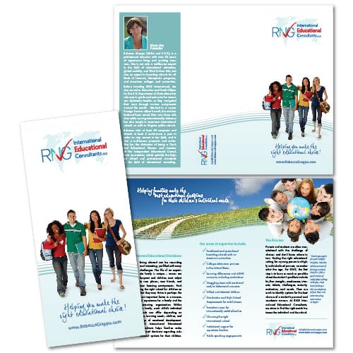 Brochure Design | RNG International Educational Consultants | target marked focused on worldwide, international, students, and education | business located in Denver, CO