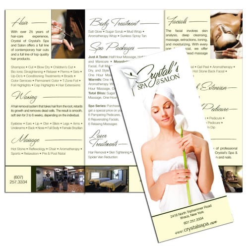 Brochure Design | Crystal's Spa & Salon | target market focus on men, women, haircare, and spa services | spa and salon located in Ithaca, NY