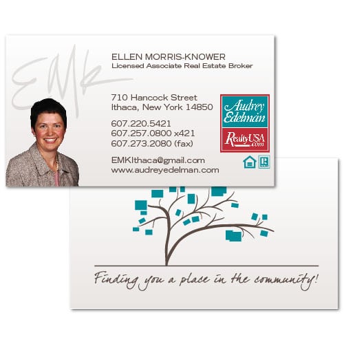 Business Card Design | Ellen Morris Knower Real Estate | target market focus on home buying and selling | real estate broker located in Ithaca, NY