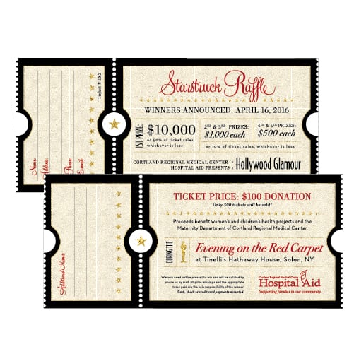 Raffle Ticket Design | Cortland Regional Medical Center | target market focused on donors and aniversary events | event located in Cortland, NY