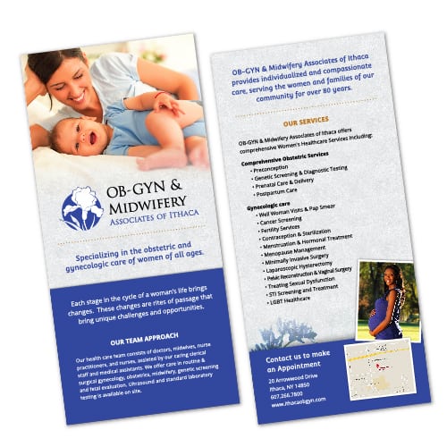 Rack Card Design | OB-GYN & Midwifery Associate of Ithaca | target market of mothers, women, gynecologic care, comprehensive obstetric services, health | ob-gyn located in Ithaca, NY