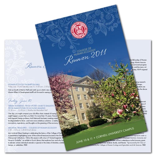 Brochure Design | Cornell College of Human Ecology Reunion 2011 | target market of alumni events and Cornell College | event located in Ithaca, NY