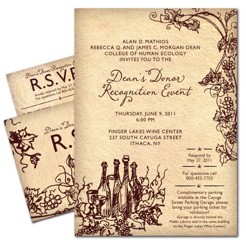 Event Invitation Design | Cornell University Donor Dinner 2011 | focused target market on donor events | event located in Ithaca, NY