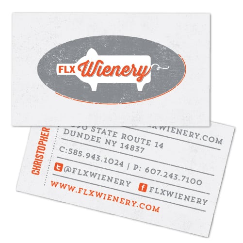 Business Card Design | FLX Wienery | owned by master sommelier Christopher Bates | offering ecclaimed food and wine | bold and humorous experience | restaurant located in Dundee, NY, Finger Lakes