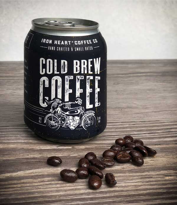 Small Batch Coffee Company Packaging | Iron Heart Coffee Company Cold Brew Can, part of Three Brothers Wineries | located in Geneva, NY