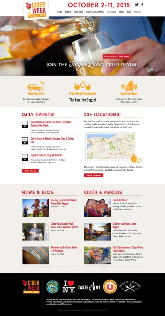 Website Design | Finger Lakes Cider Week |target market of cider tasting, Finger Lakes Brewerys, cider makers | located in the Finger Lakes Region, NY