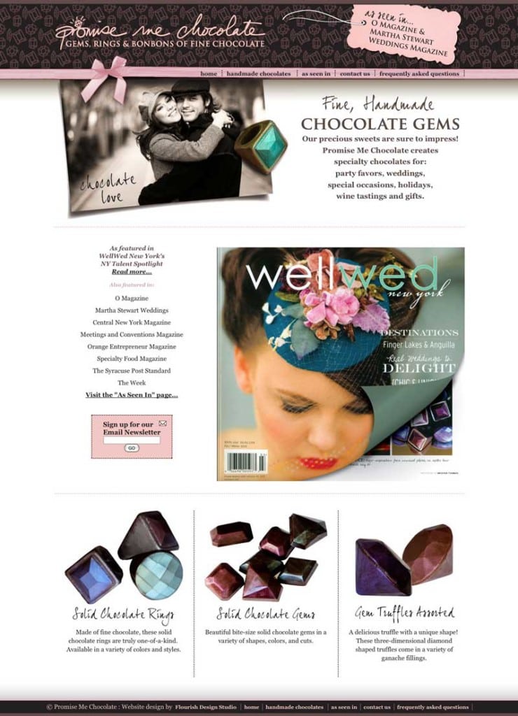 Website Design | Promise Me Chocolate l target market of luxury chocolates, weddings, special occasions | chocolate business located in Syracuse, NY