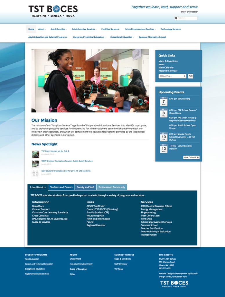 Website Design | TST BOCES | target market for education, Tompkins, Seneca, and Tioga Counties, higher education, trade learning | educational institution located in Ithaca, NY