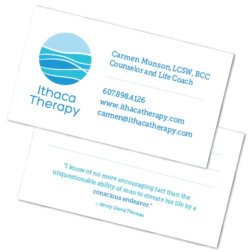 Business Card Design | Ithaca Therapy | focused target market of men, women, college students, and brief therapy | therapy located in Ithaca and Cortland, NY
