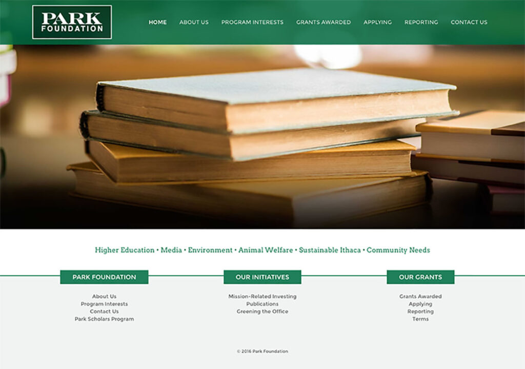 Website Design | Park Foundation | target market focused on programs, grants, and higher education | foundation located in Ithaca, NY